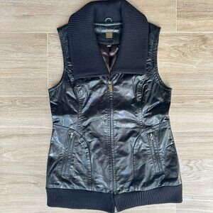 Authentic Vintage Kooba Leather Vest with Knit Collar / Womens L / LIKE NEW!
